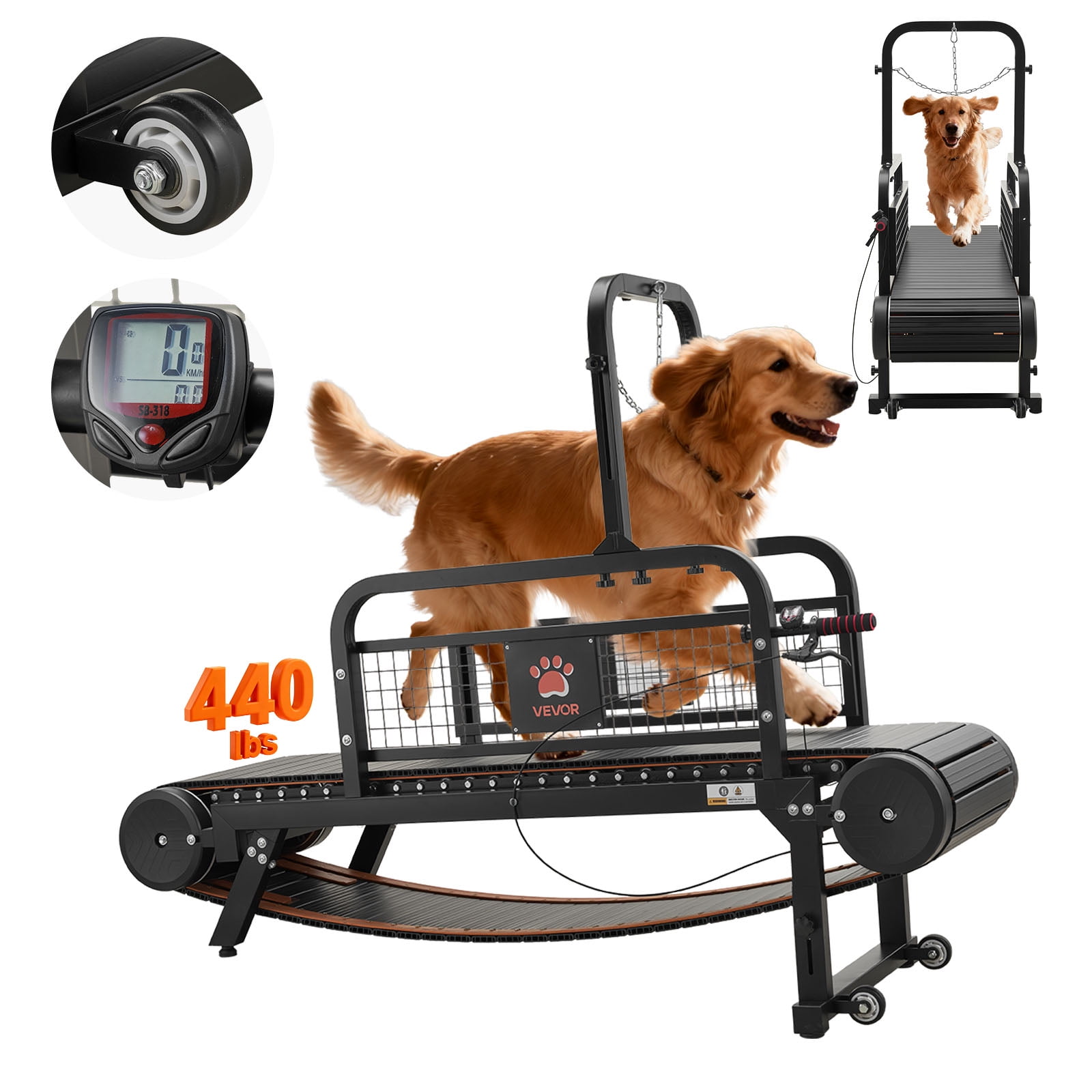 VEVOR Dog Treadmill for Small/Medium Dogs, Pet Running Machine Pacer Slatmill with Stepless Adjustment, Brake & Wheels, Upgrade Plastic Belt to Keep Pets Active & Fit, Up to 440 lbs, Easy to Move