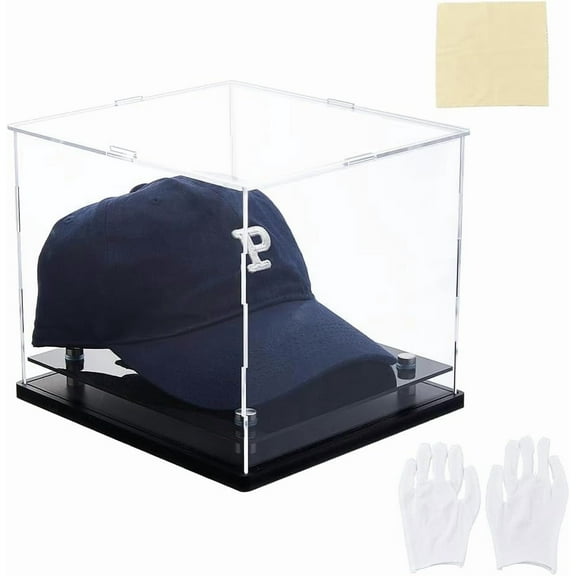Acrylic Baseball Cap Display Boxes Hat Dust-Proof Cases Rectangle Clear Boxes Display Hat Transparent Showcase Holder Stand with Black Base
