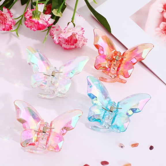 EXHUMKY Plastic Butterfly Clips For Hair Women Daily Use 4Pcs 3.2In