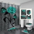thumbnail image 1 of Ensemble de Rideau de Douche Papillon Rose Imperméable Rideau de Douche Couvercle de Toilette Tapis de Salle de Bain Rétro, 1 of 7