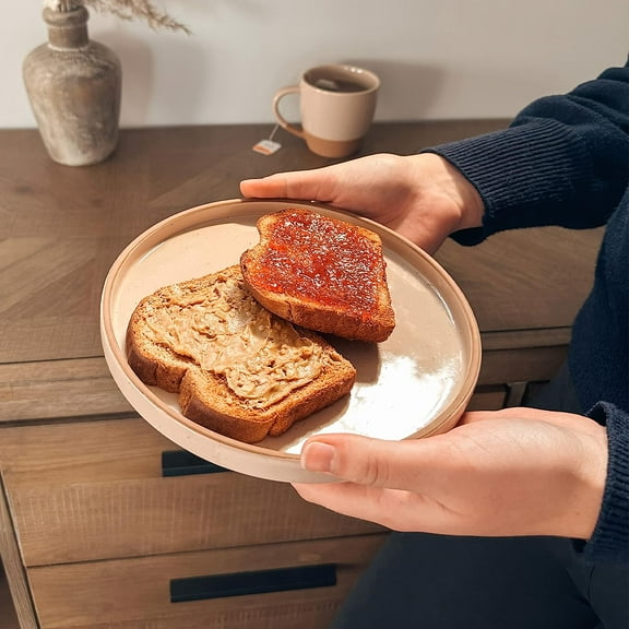 Ceramic Flat Plates Set of 6-8 in - Microwave, Oven & Dishwasher Safe, Scratch Resistant Porcelain Plates