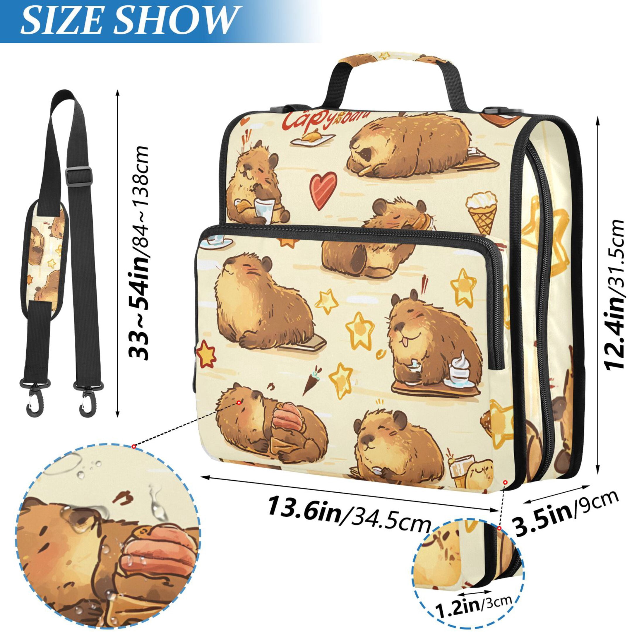 3 Ring Zipper Binder with Shoulder Strap Waterproof Trapper Keeper 2 Inch D-Ring 500 Sheets Capacity Cute Capybaras Doing Various Activities