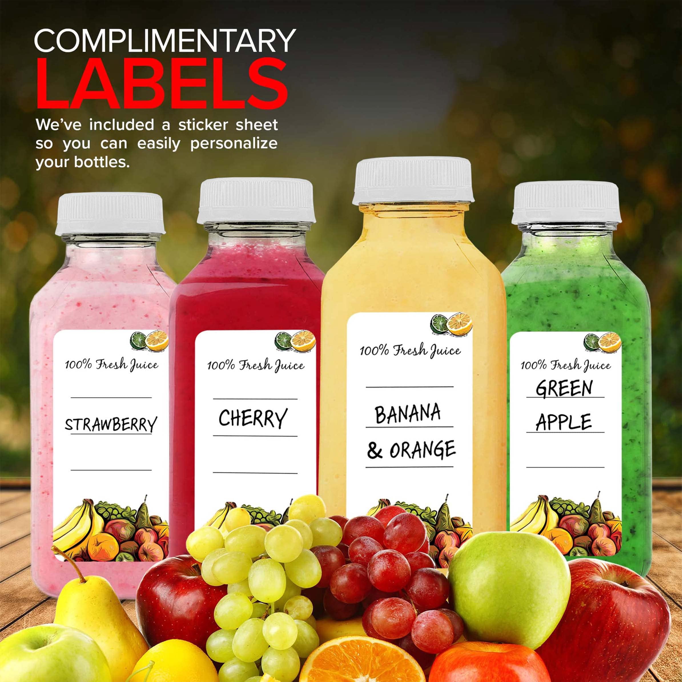 Juice Bottles with Caps for Juicing & Smoothies, Reusable Clear Empty Plastic Bottles with Caps, 12 Ounce Drink Containers for Mini Fridge, Juicer Shots, Small Water Bottles Bulk 12 oz (12 Pack)