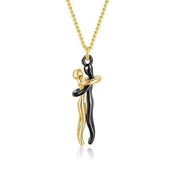 Trayknick Couple Necklace Hugging Figure Statue Love Durable His and hers Necklace for Gift Golden