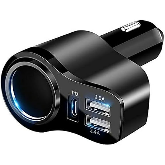 4 in 1 USB C Car Charger, 168W Multi USB Cigarette Lighter Adapter, Socket Splitter with 3 USB Ports, 12V/24V Dual USB Type C PD Fast Car Charger Adapter for iPhone 16 Pro Max 15 Plus 14 iPad Pro GPS