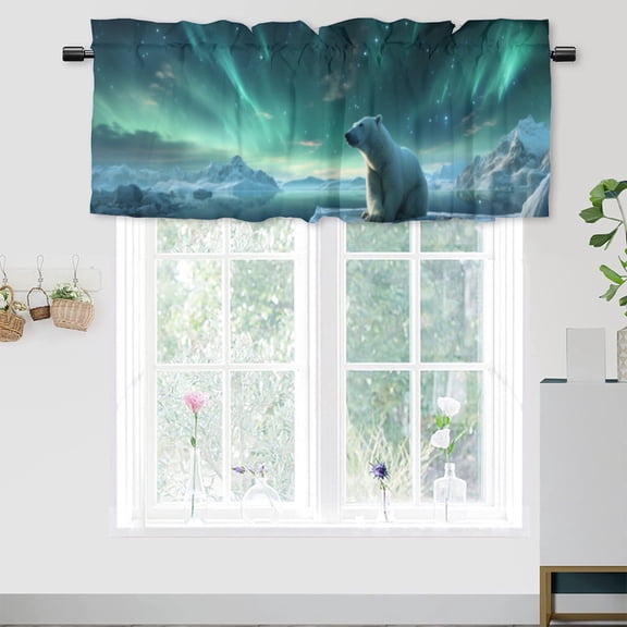 Bear Curtain Valances White Polar Bear on Ice Aurora Borealis Natural Landscape Window Treatment Valance Curtains for Bathroom 54 by 18 in, 1 Panel