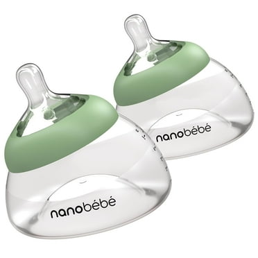 Nanobebe Breastmilk Baby Bottles, Anti-Colic, Silicone Nipple, 5 oz, 2-Pack, Sage