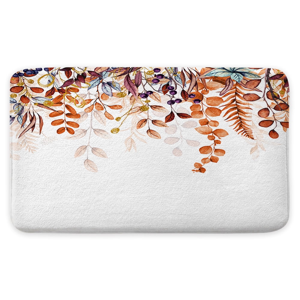 Fall Leaves Bath Mat, Autumn Thanksgiving Bathroom Rugs Soft Flannel Bath Mats Bathroom Decor Warm Floor Mat Living Room Bedroom Rugs, 17X48 Inches