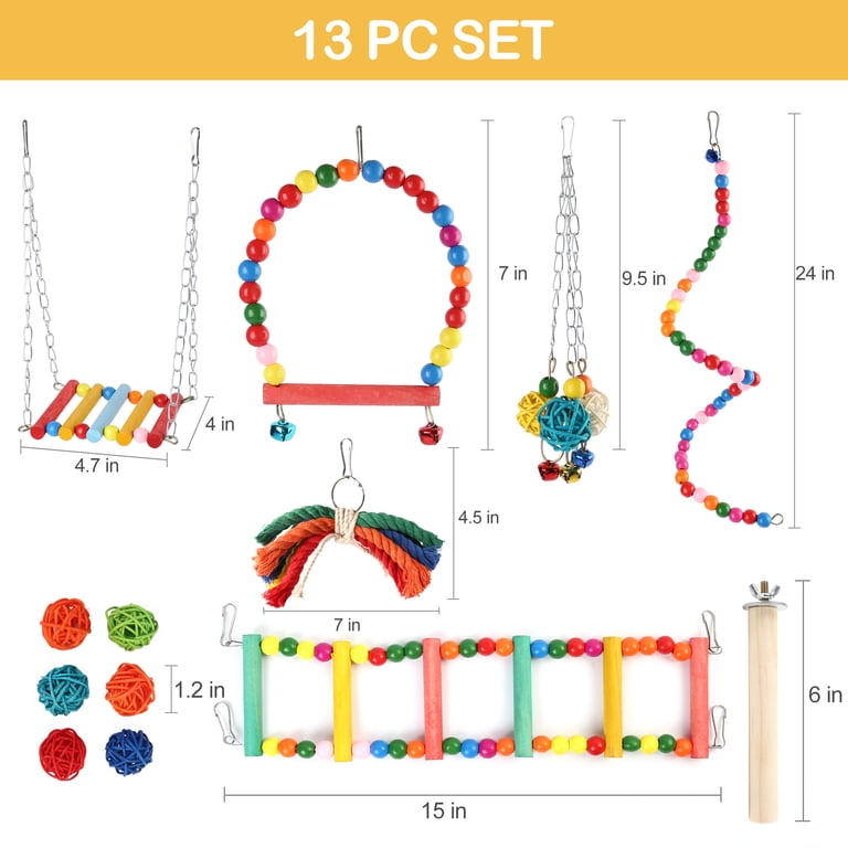 Prime Pets 13-Piece Bird Toy Set, Swings and Chews photo 8