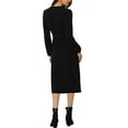 thumbnail image 3 of INSPIRE CHIC Women's Midi 2023 Ribbed Long Sleeve Knit Tie Waist Sweater Dress Black M, 3 of 5