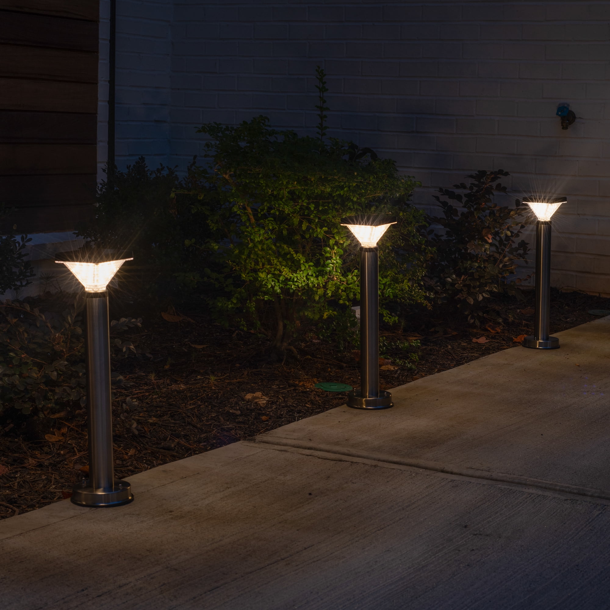 Luxor Stainless 50 Lumen Steel Black Bollard Solar Light Waterproof Outdoor Landscape Garden Pathway with Warm White LED