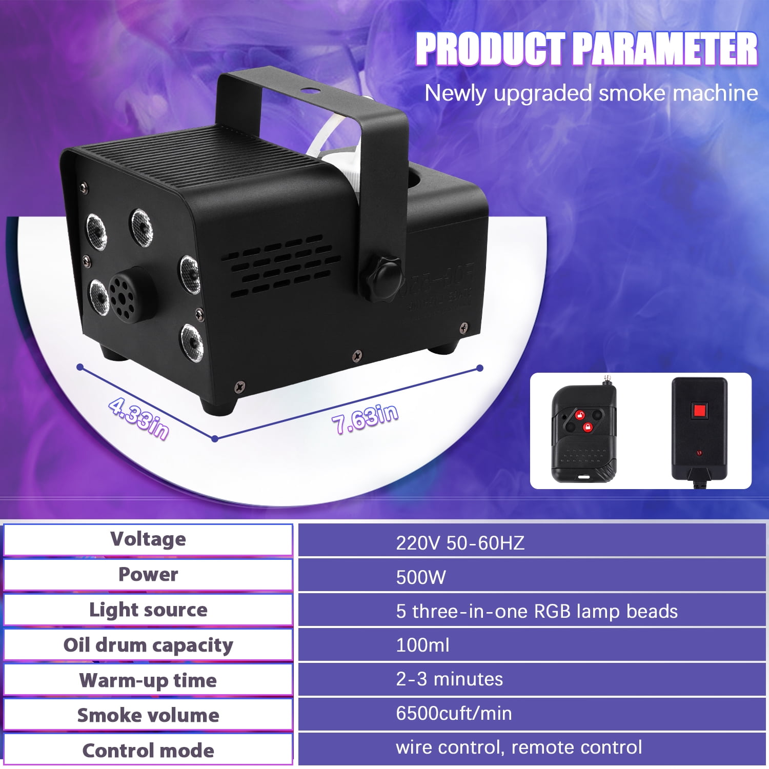 Wondnuga Fog Machine Smoke Machine 550W 3-in-one RGB Light Beads Smoke Machine Remote Control for Halloween Party Wedding