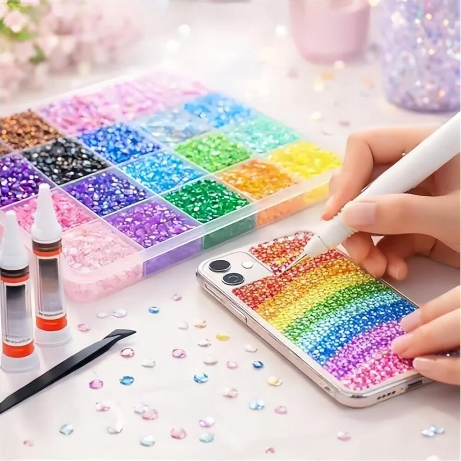 40 Color DIY Resin Rhinestone Kit 32000 Pcs 2-3mm Multicolor Book Bedazzling Kit for Diamond Painting, Clothes, Cup, Shoes, Nails & Craft Projects