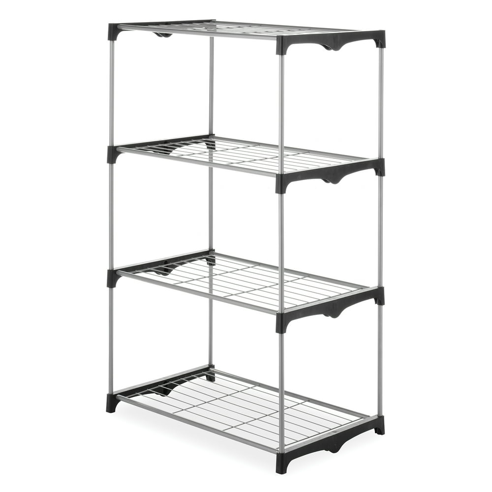 Whitmor 4Tier Shelf Tower Closet Storage Organizer Black & Silver