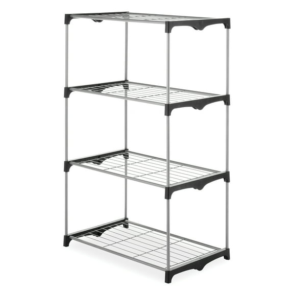 Whitmor 4-Tier Freestanding Metal Shelf Tower Closet System, Black & Silver