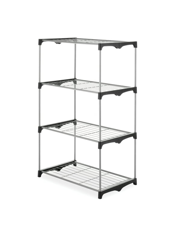 Whitmor 4-Tier Freestanding Metal Shelf Tower Closet System, Black & Silver - for Bedroom, Attic, or Garage