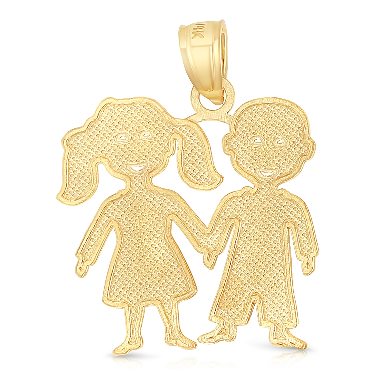 14K Two Tone Gold Toddler Girl & Boy Brother & Sister Charm Pendant