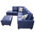 thumbnail image 3 of Momspeace Living Room Sectional Couch with Storage Ottoman, Modern PU Leather L-Shaped Sofa Couch Set - Blue, 3 of 6