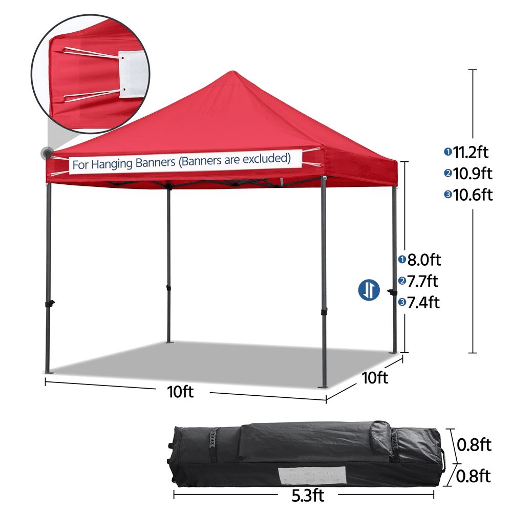 Renwick 10x10ft Commercial Pop-up Canopy Tent with Wheeled Carry Bag, Red