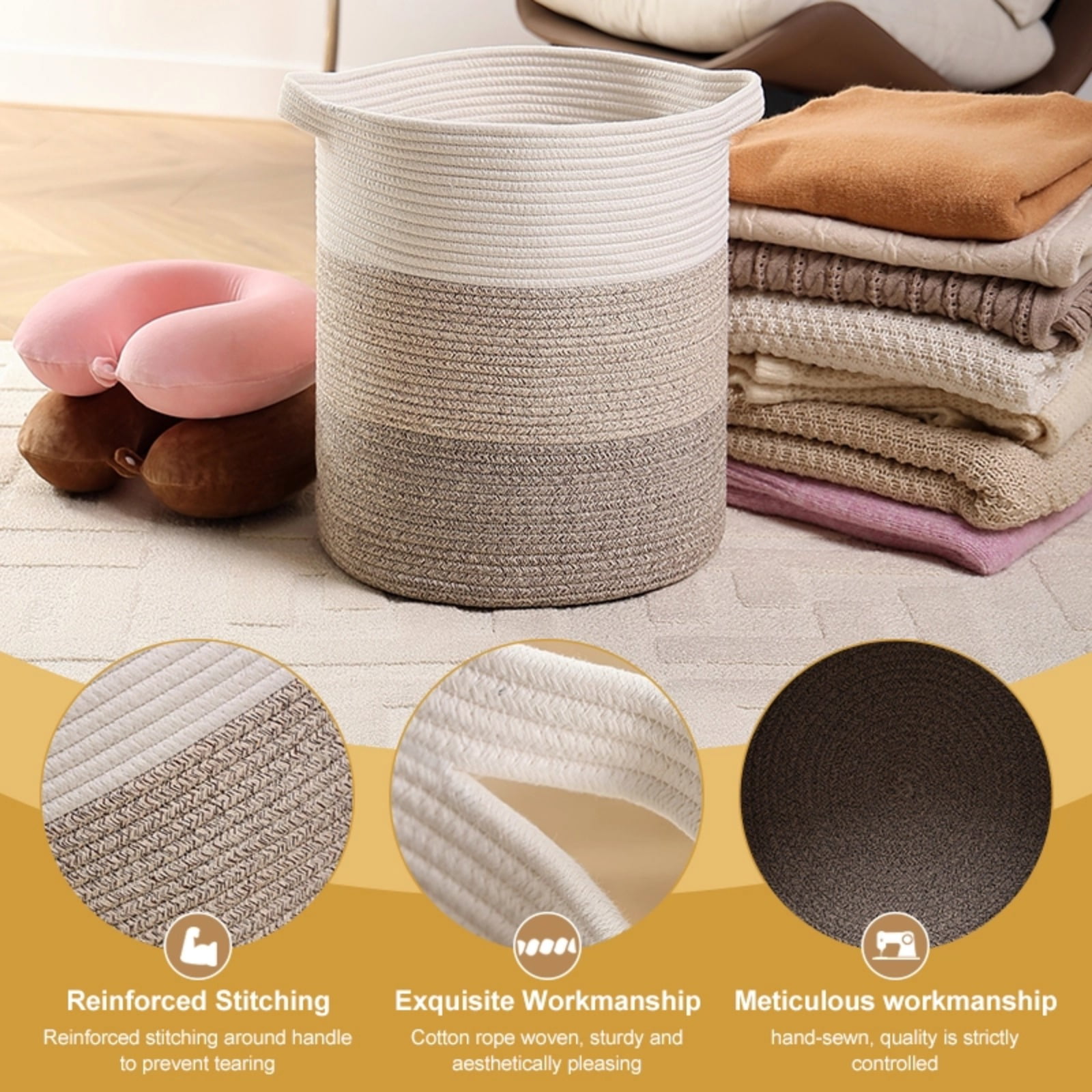 VeluraHome Large Laundry Hamper, Woven Storage Basket with Handles,Basket for Blankets Tall