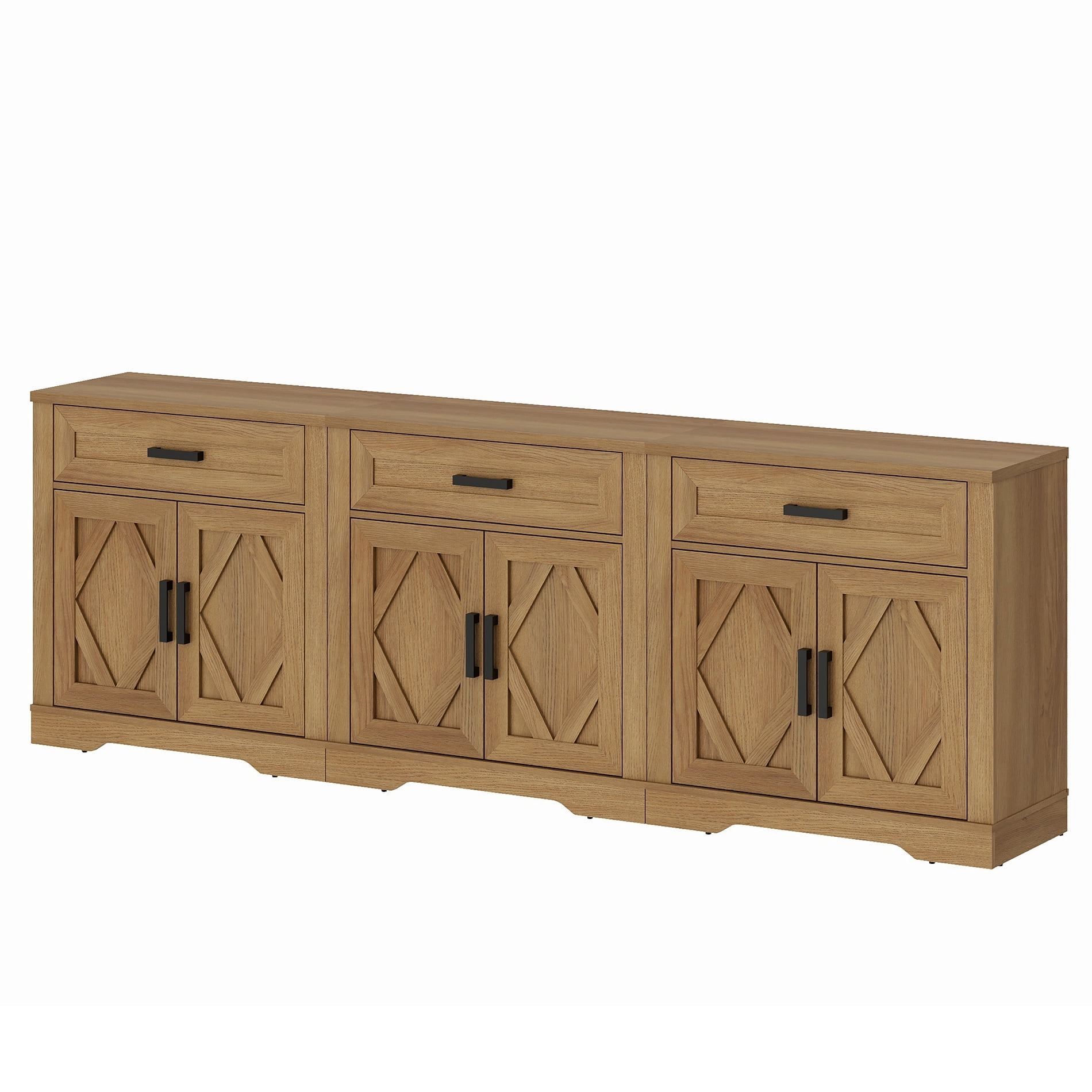 WAMPAT 94.5"W Farmhouse Buffet Sideboard with Barn Doors, Drawer & Storage, Light Oak