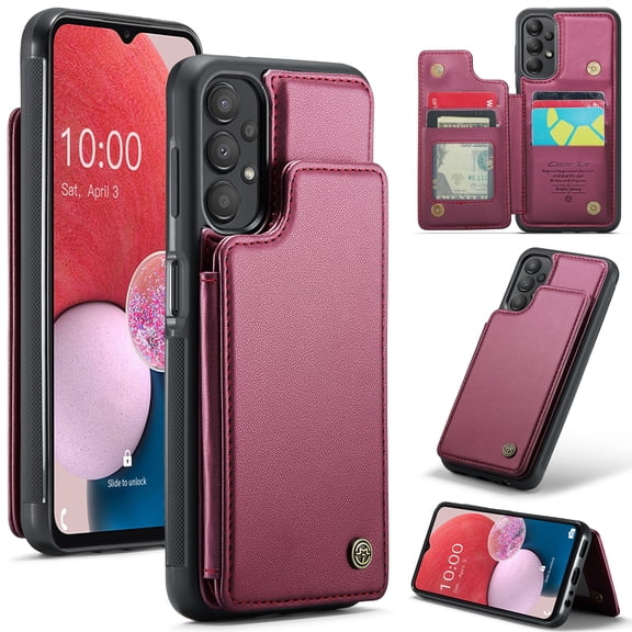 Mantto Case for Samsung Galaxy A13 4G with Card Holder, Retro PU Leather RFID Blocking Credit Card Slots Double Magnetic Clasp Flip Kickstand Shockproof Phone Cover for Samsung Galaxy A13 4G,Winered