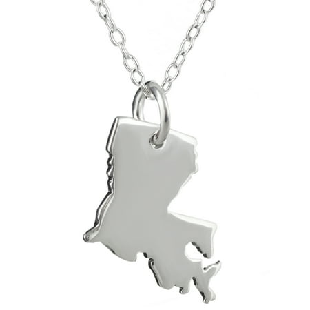 - Sterling Silver US Louisiana State Charm Necklace, 18