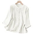 thumbnail image 4 of Dpjklzsn Women's Cotton Linen Embroidered Blouse, 3/4 Sleeve Button Down Shirt, Loose Fit Casual Summer Top, 4 of 9