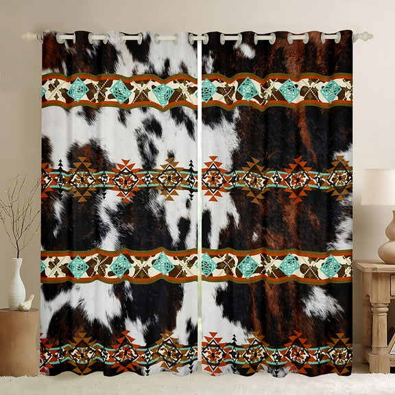 Castle Fairy Cow Print Black Out Curtains for Teens Women Men,Bohemian Aztec Curtains Pack Of 2 (42X63 Each),Exotic Style Bedroom Curtains,Super Cozy Room Decor
