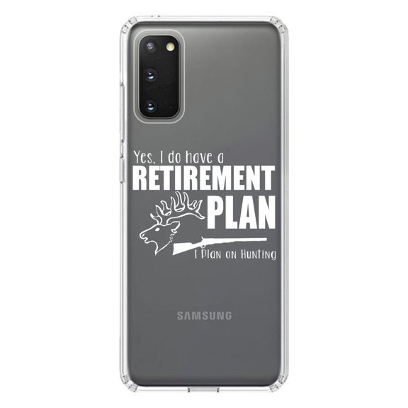 DistinctInk Clear Shockproof Hybrid Case for Galaxy S20 ULTRA / 5G (6.9" Screen) - TPU Bumper Acrylic Back Tempered Glass Screen Protector - Yes I Do Have a Retirement Plan - Hunting