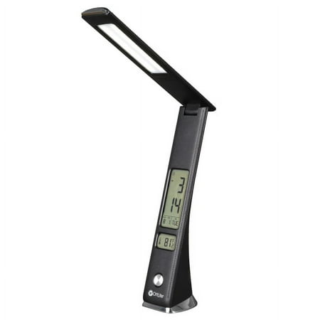 OttLite - Rise LED Desk Lamp w/ LCD Smart Display, USB Charging Port, 3 Brightness Settings, 3 Color Temperatures & Foldable Shade - Black
