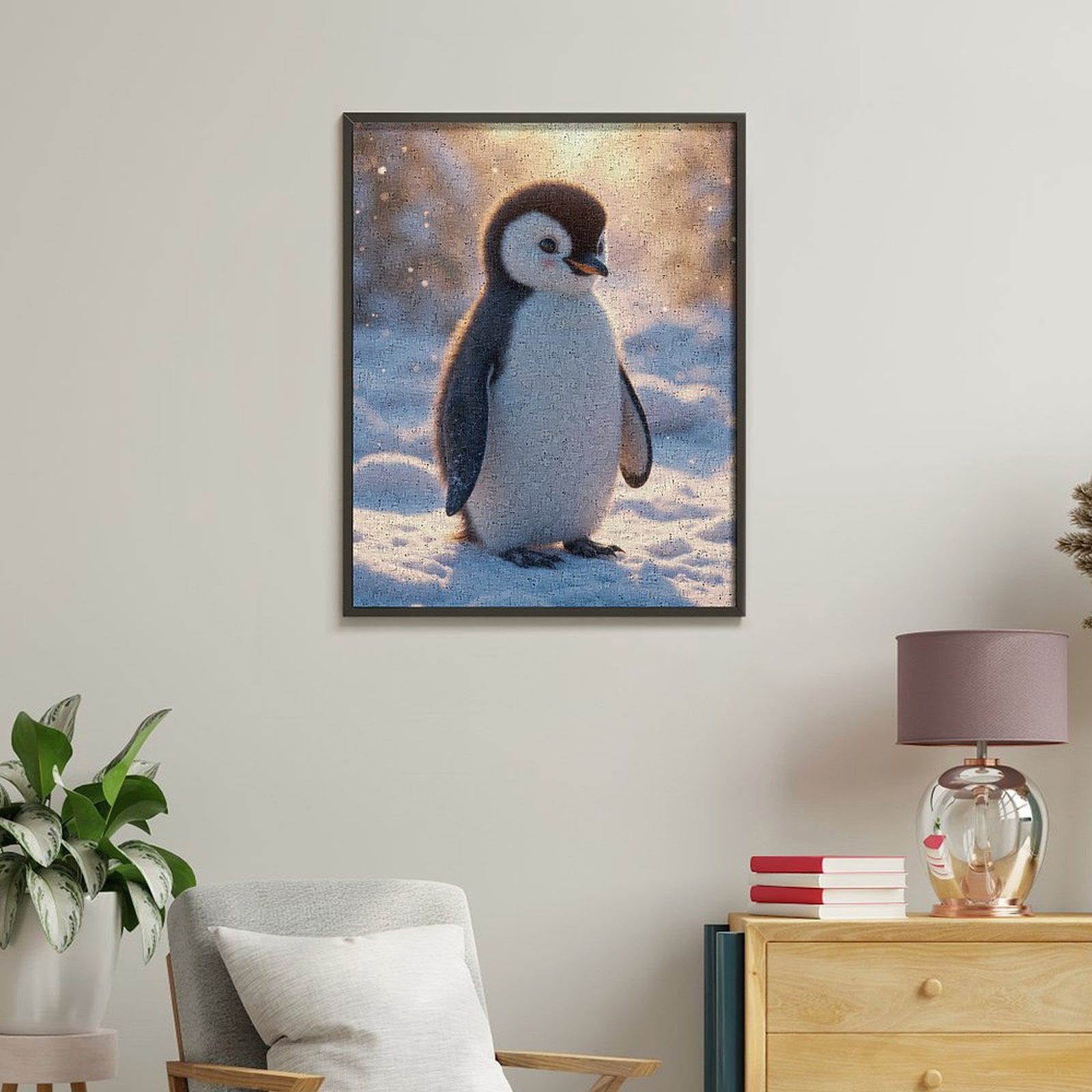 Paint by Numbers Kit for Adults, Penguin Winter Snow Scene Paint by Numbers, Easy Paint by Numbers Kit for Adults Beginner, DIY Adult Paint by Number Kits on Canvas, Home Decor