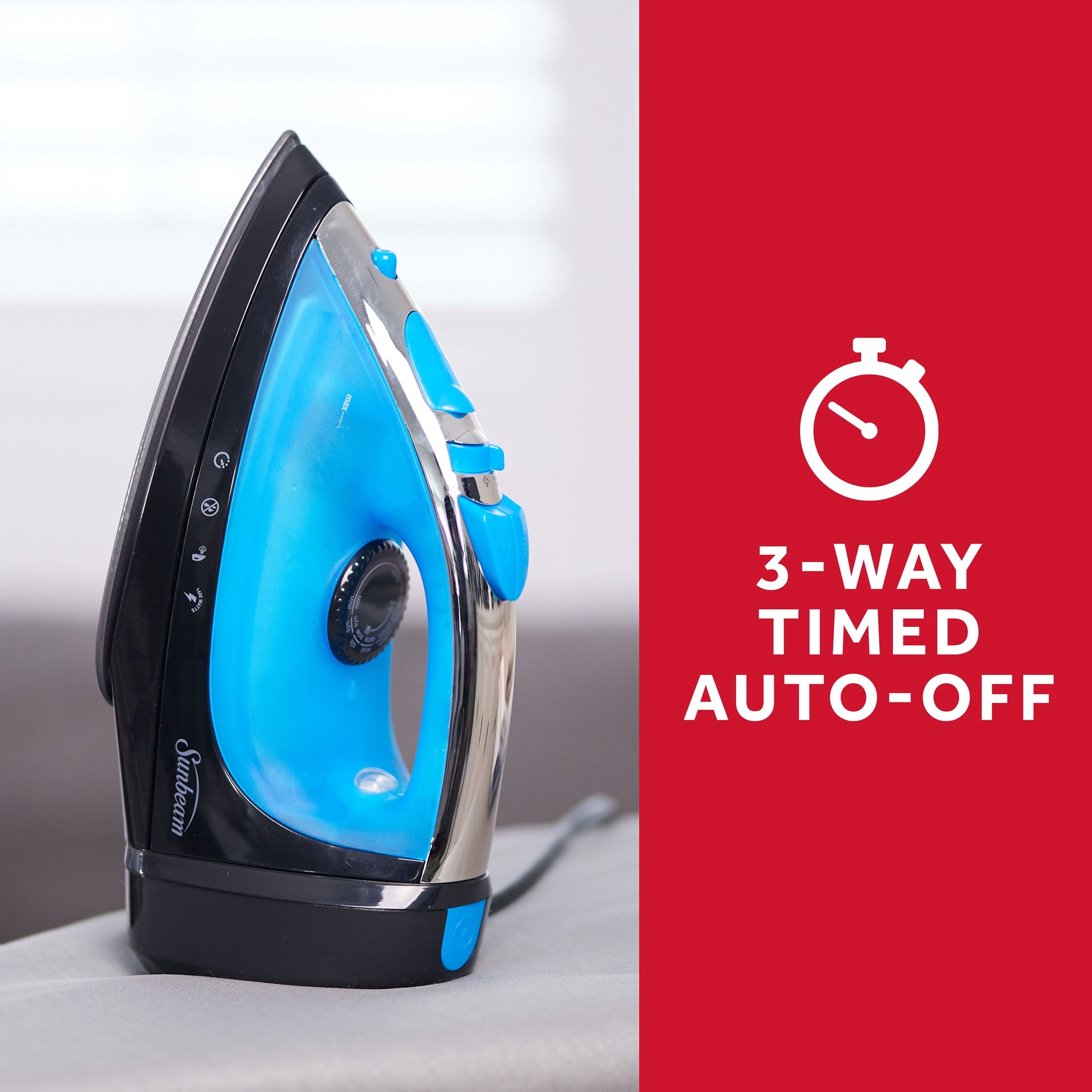 Sunbeam 1400W Steammaster Iron with Shot of Steam and Retractable Cord, Blue and Black Finish