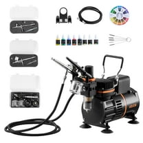 VEVOR Airbrush Kit, 1/6 HP, Air Brush Kit with Air Compressor, 3 Dual-Action Professional Airbrushes with 3 Tips, Hose, Acrylic Paint, 2 Fans, Low Noise, for Cake Decorating, Model Painting, Nail Art