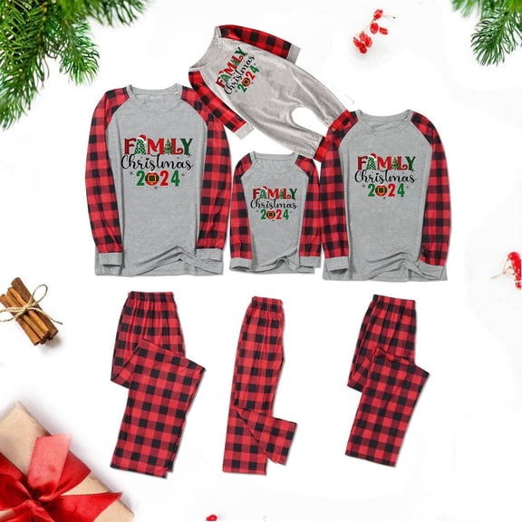 Odeerbi Christmas Pajamas for Family Plaid Holiday Long Sleeve Family Christmas Pajamas Matching Sets Dad Fashion Plaid Print Blouse Tops Pants Sleepwear Xmas Family Matching PJs Set Gray