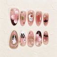thumbnail image 6 of 30Pcs Halloween Press On Nails Almond - Pink Spooky Ghost Bat Pumpkin Design,Gothic Acrylic Press-On Nails with 3D Flower,Rhinestones,Ghost/Bat/Pumpkin,Reusable & Easy Apply,Ideal for Halloween Party, 6 of 7
