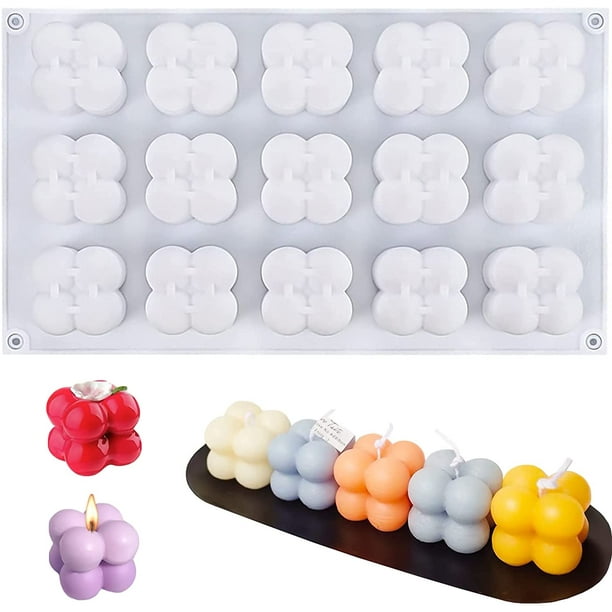 Molde de silicona para velas de burbujas de 15 cavidades, molde de cera de soja hecho a mano, molde de vela de resina de mini bola de cubo de burbujas 3D, molde de pastel de mousse para jabón, pudín