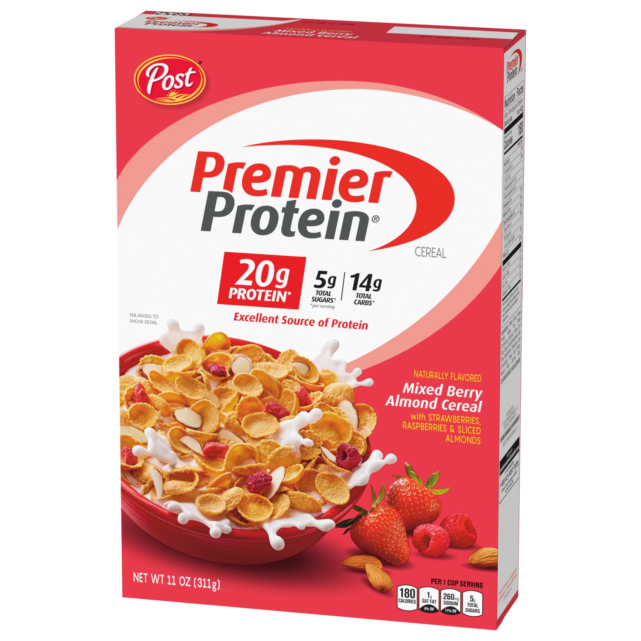 Post Premier Protein Mixed Berry Almond Cereal, Mixed Berry Protein Cereal, 11 oz (Pack 2)