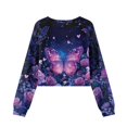 thumbnail image 7 of Xoenoiee Butterfly Rose Daisy Flower Print Girls Crop Tops Casual Long Sleeve Sweatshirt Crew Neck Cute Pullover Relaxed Fit Tops, 5-6 Years, 7 of 7