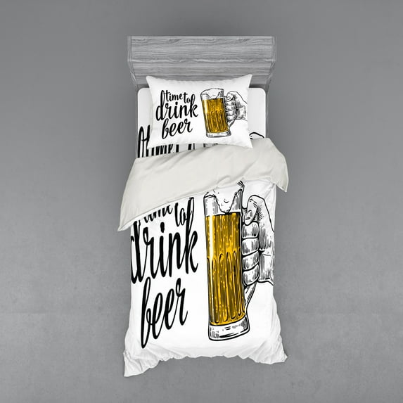 Ambesonne Saying Bedding Set 3 Pcs, Time to Drink Beer Man, Twin, Yellow Black
