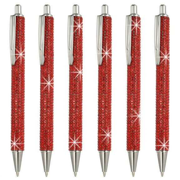 Rhinestone Metal Ballpoint Pen 6 Pack Crystal Diamond Pens Black Ink 1.0mm Point Sparkly for Women Gift Office Note Taking Journaling, Red