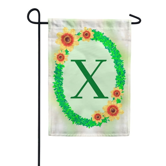 America Forever Spring Monogram Garden Flag Letter X 12.5 x 18 inches Double Sided Vertical Outdoor, Yard, Lawn, Beautiful Flowers, Green Ivy, Floral Wreath, Summer Flower Garden Flag