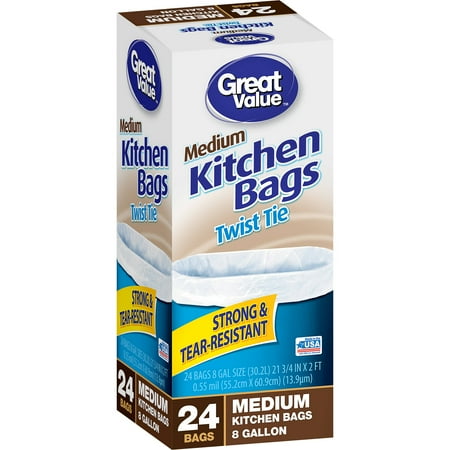 Great Value Medium Kitchen Twist Tie Trash Bags 8 Gallon 24 Count Great Value Medium Kitchen Twist Tie Trash Bags 8 Gallon 24 Count