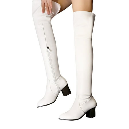 GHSOHS Cowboy Boots for Women Knee High Boots Women s Over The Knee Boots Thick High Heels Warm Plush Leather Boots Fall Winter Boots Half Zippered Winter Riding Boots Shoes Western Boots Size 41