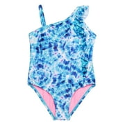 KENSIE GIRL Cheetah Madness Ruffle UPF 50 One-Piece Beach Pool Swimsuit (Blue, 3T)