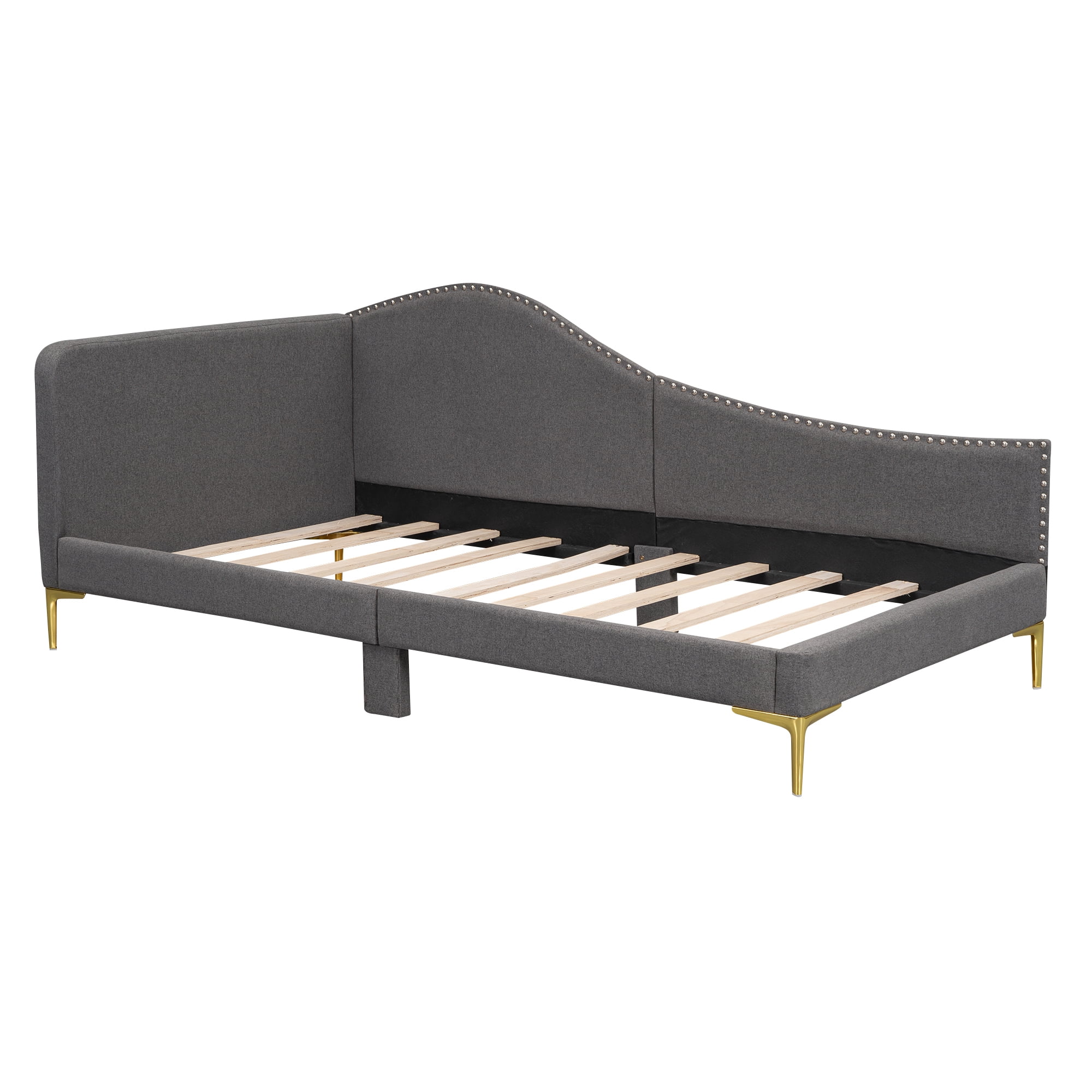 Twin Size Upholstered Daybed for Kids and Adults, Twin Daybed with Headboard and Armrest, Support Legs,Gray