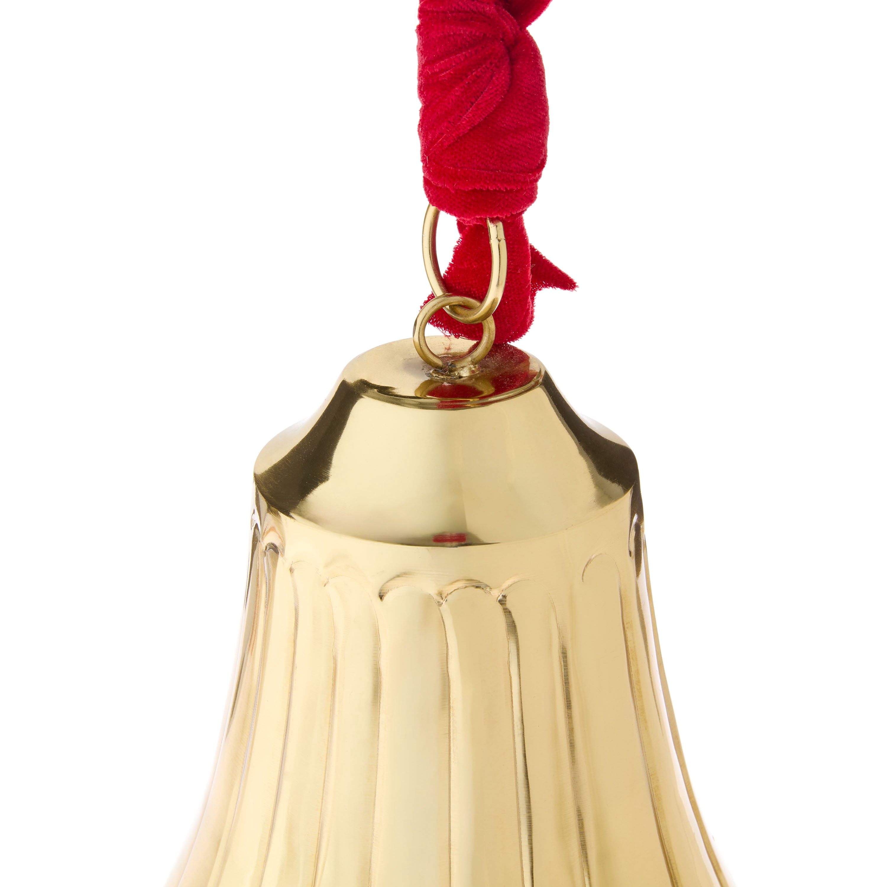 Metal Hanging Bell with Velvet Ribbon Christmas Decoration, Gold, 8.12", by My Texas House