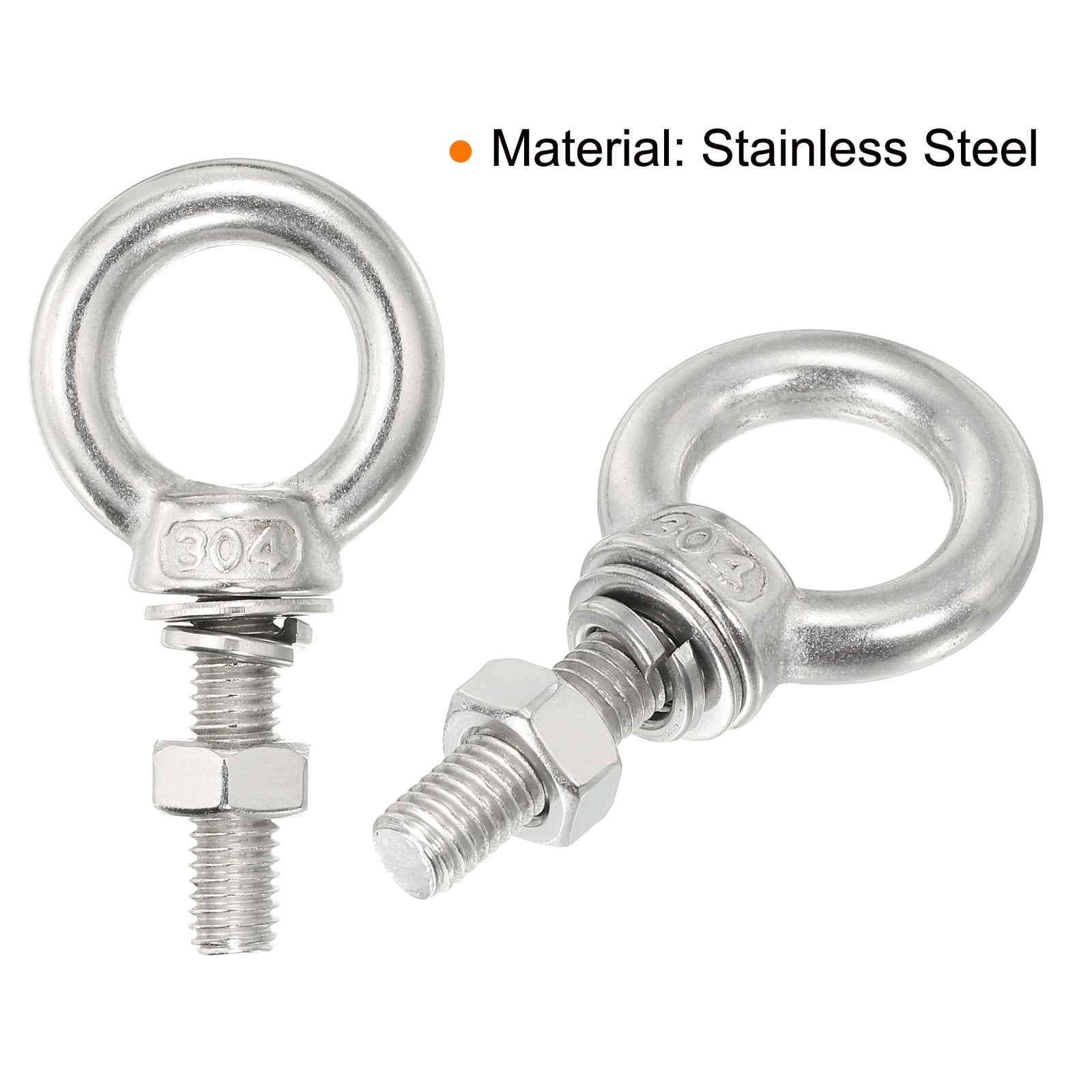 M8x60 5/16"x1.18" Stainless Steel Eye Bolts Threaded Screw Eyebolt Shoulder Ring with Nuts Washers 4 Set
