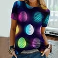 thumbnail image 1 of Daisyyozoid Chandail de Pâques Drôle pour Femmes, Imprimé d'Oeufs Colorés, Blouse Décontractée et Amusante à Manches Courtes, 1 of 5