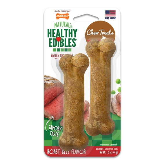 Nylabone Healthy Edibles Natural Roast Beef Flavored Dog Treats, Twin Pack, Petite